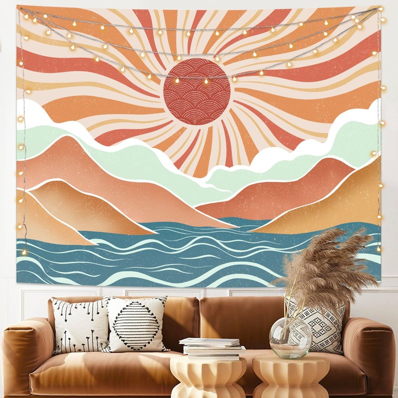 Lunerfex Boho Sun Tapestry Sunset Wall Tapestry, Mountain Tapestries for