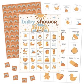 HRIOROII Baby Shower Bingo Games, Boho Sunshine Bingo Game Cards, Baby Shower Decorations Favors Supplies, Bohemian Sun Babyshower Games, Gender Reveal Party Game Cards for 24 Players -05
