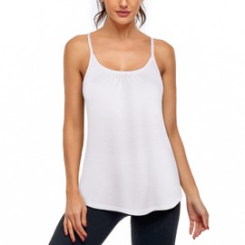 Hibelle Womens Tank Tops Loose Fit with Built in Bra Adjustable Shoulder Strap Workout Shirts Summer Ladies Racerback Exercise Yoga Tops White M