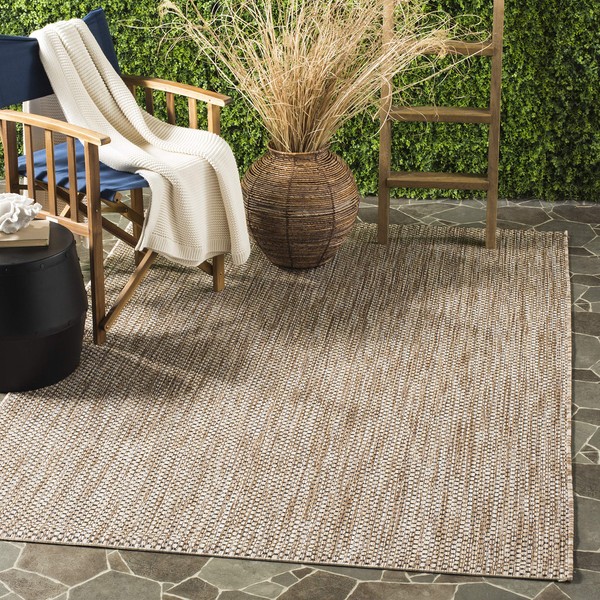 SAFAVIEH Courtyard Collection Area Rug - 5'3" x 7'7", Natural & Black, Non-Shedding & Easy Care, Indoor/Outdoor & Washable-Ideal for Patio, Backyard, Mudroom (CY8521-37312)
