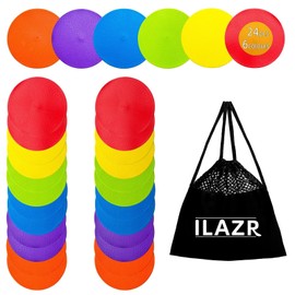 ILAZR 24 Pcs Non Slip Agility Markers Poly Spots, 4.72 inch Floor Dots Spot Markers for Classroom Dance Sports Soccer Basketball Speed Agility Training 6 Color Sport Markers