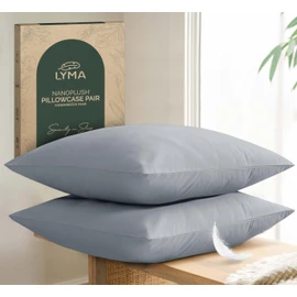 LYMA Bedding Pillowcase 80 x 80 cm, Set of 2, Oeko-Tex Certified, Breathable Double Brushed Nanoplus Fabric Pillow Protector, Premium Super Soft Cushion Covers (Light Grey, 80 x 80 cm)