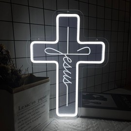 Jesus Cross Neon Sign Dimmable Led Neon Light Cross Art Decor Neon Cross Sign for Wall Decor, Bedroom, Christian Decor, Religious Room, Kid Room, Easter, Christening Day Decor
