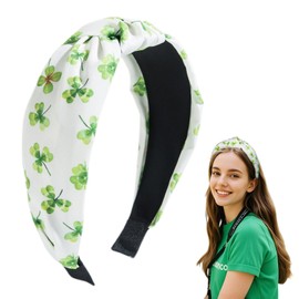 ATLKDLK St.Patrick's Day Knotted Headband for Women Lucky Leaf Embellished Wide Top Knot Headbands Non Slip Hair Accessories Irish St. Patrick's Day Accessories Gifts