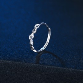 MICMIF Women's Ring Infinity 925 Sterling Silver Rings Women Adjustable Ring Infinity Ring Band Ring Finger Ring Jewellery for Women Girlfriend Girls Mother, Silver, No Gemstone