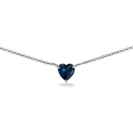 B. BRILLIANT London Blue Topaz Necklaces Sterling Silver Dainty 7mm Simulated Gemstone Heart Short Choker Necklace for Women Bridesmaids