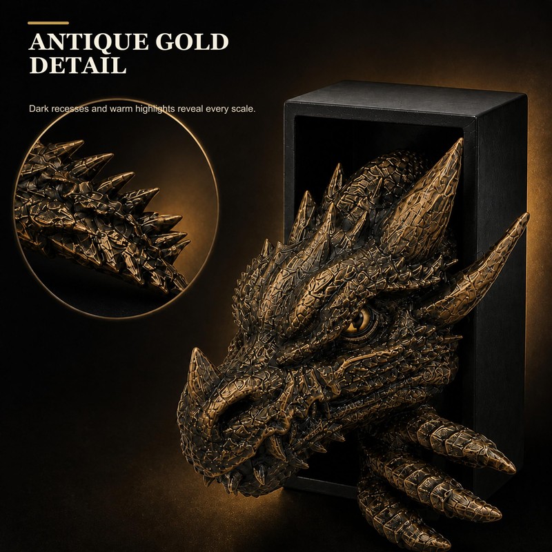 Dragon Bookshelf Decor, Gothic Fantasy Bookends for Home Office, Resin