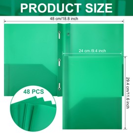 Patelai 48 Pcs Plastic Folders with Pockets and Prongs 2 Heavy Duty Pocket Folders with 3 Prongs and Fasteners for Office(Green,Classic)