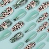 Leopard Print Press on Nails Green Fake Nails Long Coffin