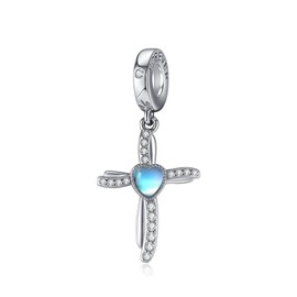 AXOMY Cross Charms 925 Sterling Silver Moonstone Christian Charm for Bracelets Cross Religious Jewelry for Women