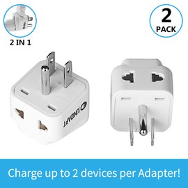 UK to US Travel Adapter, India to US Plug Adapter, Unidapt Adapters for USA, 2-Pack, Plug Converter, USA Travel Adapter, EU to US with Dual Inputs, Universal to American Outlet Plug