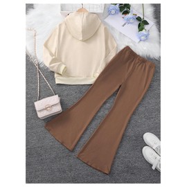 Milumia Girl's 2 Piece Outfits Letter Print Hoodies and Bell Bottoms Sweatsuits Khaki 8Y