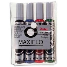 Pentel Maxiflo Pack of 4 Whiteboard Bullet Marker Broad Tip-Black, Blue, Green, Red