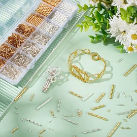 PH PandaHall 1606pcs 7 Sizes Glass Twisted Bugle Beads Metallic Tube Beads 5/6/9/12/20/25/30mm Long Tube Seed Bead Loose Bugle Spacer Beads for Earrings Bracelet Necklace Craft Jewelry, Golden/Silver