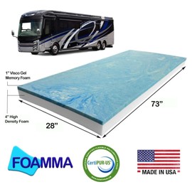 Foamma 5” x 28” x 73” Truck, Camper, RV Travel Visco Gel Memory Foam Bunk Mattress Replacement, Made in USA, Comfortable, Travel Trailer, CertiPUR-US Certified, Cover Not Included
