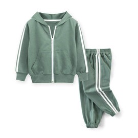 Boy's Casual Tracksuit Long Sleeve Color Block Hoodie Jacket Sweatsuit +Pants Outfit Set 1-9 Years(8-9 Years,Green)
