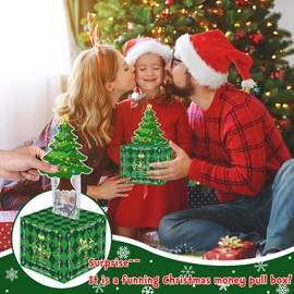 Meiidoshine Christmas Money Box for Cash Gift Pull, Surprise Money Holder Cash Gift for Kids Adults, DIY Fun Holiday Cash Box for Women Men Girls Boys Mom Dad Friends, Include 50Pcs Transparent Bags