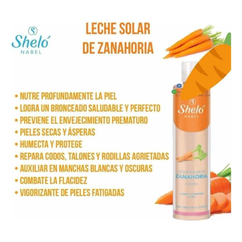Crema Leche Solar Zanahoria Bronceado Corporal Shelo