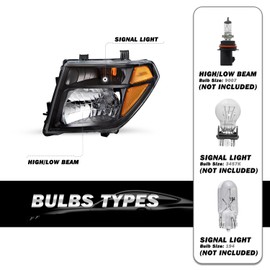 SOCKIR Headlight Assembly Fit for 2005-2008 Nissan Frontier / 2005-2007 Pathfinder Halogen Black Headlamp Pair Driver and Passenger Side