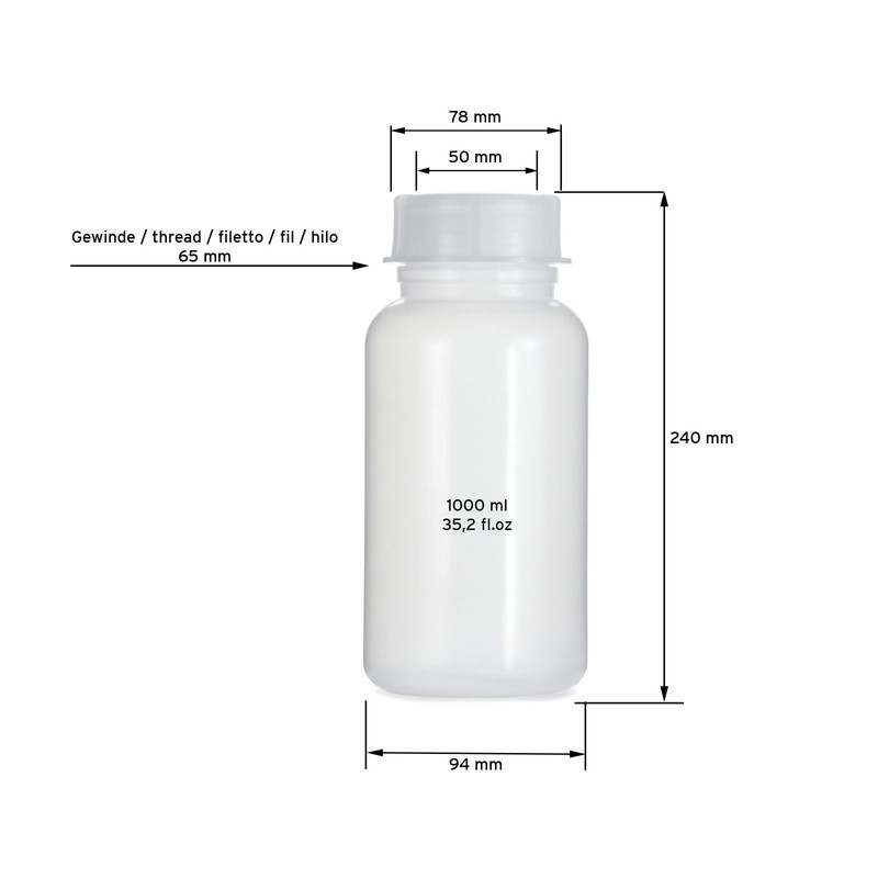 3x Wide-Neck Bottles Made of LDPE with Screw Closure, Chemical