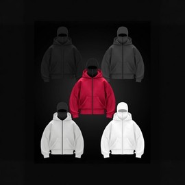 Unisex Crossover Balaclava Hooded Zip-Up Sweatshirt Outerwear - New Spring/Autumn Collection Sweatshirt S/White 3ea