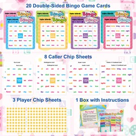 Fancy Land Sight Word Bingo Game Kids Adults Dolch's & Fry's Words Lists Bingo Set for Pre-k to 3rd Grade Educational Games Home Classroom Activities Supplies