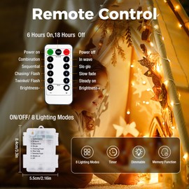 33FT 100 LED Battery Operated String Lights with Remote, IP65 Waterproof LED Fairy Lights Outdoor Indoor, 8 Modes Copper Wire Twinkle Lights for Bedroom Christmas Party Wedding Dorm Garden Decor