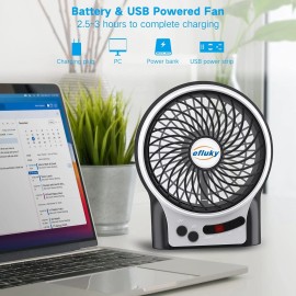 efluky 3-Speed Mini Desk Fan with LED Light, Portable  4.9-Inch, Black