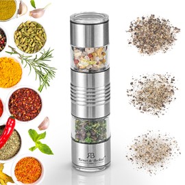 ROMER & BECHTEL 2-in-1 Manual Salt and Pepper Grinder, Adjustable Ceramic Gear, Refillable Mill with 304 Stainless Steel Body for Coarse and Fine Grinding