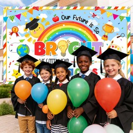Mocsicka Kindergarten Graduate Banner - Preschool Class of 2026 Graduation Party Decorations, Bright Future Kids Cute Grad 2026 Wall Hanging Backdrop Decor (6x3.6ft)