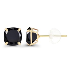 14K Yellow Gold Plated Sterling Silver 6mm Cushion Natural Black Onyx December Birthstone Genuine Stud Earrings For Women