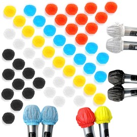 50 Hygienic Disposable Non-Woven Fabric Microphone Covers Fits Most Portable Microphones for Karaoke, Concert, Karaoke Recording (5 Colors, 10 of Each Color)