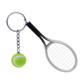 Kisangel Mini Tennis Racket Keychain Key Ring Decorative Tennis Ball Key Chain Bag Car Keychain Pendant Keyring Hanging Ornament (Silver)