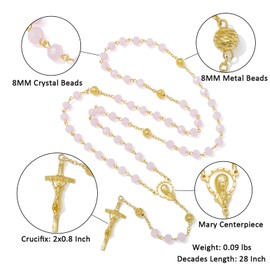 KOMI Pink Jade Crystal Rosary Beads Necklace for Women 8MM Crystal Rosary Beads Gold Plated Y Necklace Rosarios Catolicos Para Hombre…