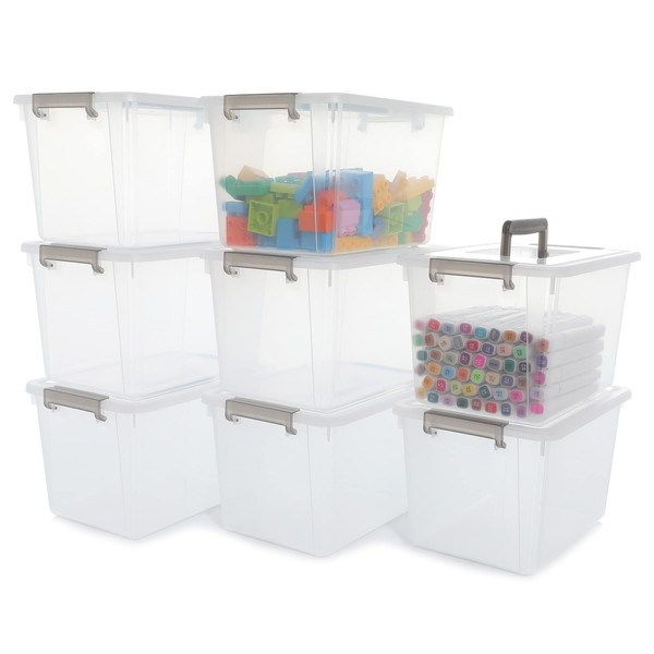 Citylife 8 Packs 5.3 QT Plastic Storage Bins with Latching Lids Clear Storage Box with handle Stackable Stoage Containers for Organizing Snacks, Crafts, Legos, Tools
