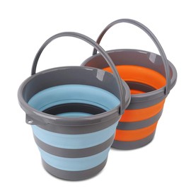 Tiawudi 2 Pack Collapsible Plastic Bucket with 2.6 Gallon (10L) Each, Foldable Round Tub for House Cleaning, Space Saving Outdoor Waterpot for Garden or Camping, Portable Fishing Water Pail (Blue & Orange)