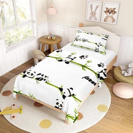 Morbuy Panda Duvet Cover 140 x 200 cm for Children, Animal Print, Single Bed Linen with Zip, Soft, Microfibre Duvet Cover with 1 Pillowcase 50 x 75 cm