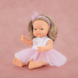 Miniland Baby Doll Dark Blonde Girl 15´´ inches in Box. Made in Spain with Vanilla Scent. Anatomically Correct. My Friends & Me Collection