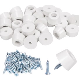 Hilitchi 30Pcs White Round Rubber Furniture Feet, 0.59" W x 0.47" H Soft Non-Slip Rubber Bumpers with Stainless Steel Screws and Built-in Washers