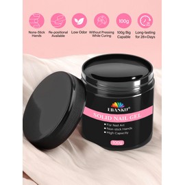 100g/3.5oz Solid Nail Glue Gel for Press On Nails, EBANKU Gel Nail Glue Soft Gel for Fake Nail Tips, UV Light Cure Nail Art DIY Salon Home Beginner