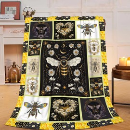 Bee Blanket Soft Cozy French Bee Throw Blanket Gifts for Girls Women Super Plush Warm Bee Stuff Lightweight Fleece Flannel Gift Blankets for Kids Adults 50"X40"
