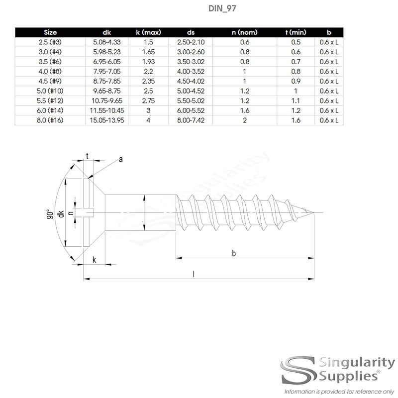 No.10 x 0.63 (5.0mm x 16mm) Slot Countersunk Wood Screw