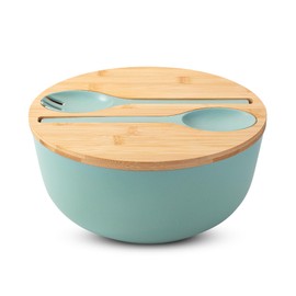BAMBOO LAND- Large Salad Bowl with Wooden Lid, 10 Inch, Mint Green, Bamboo Fiber Salad Bowl with Serving Utensils, Salad Bowl Large Salad Bowl with Lid, Big Salad Bowls Large Serving Bowls with Lids