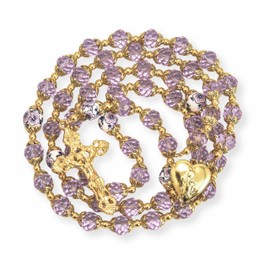 Nazareth Store Catholic Blue Crystal Beads Gold Rosary Flowers Beaded Necklace Miraculous Heart Locket Medal & Cross Religious Women Men Amulet, Large, Crystal, No Gemstone