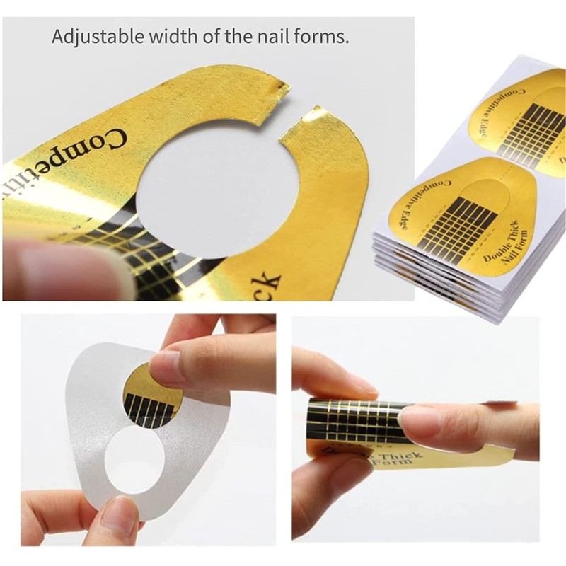 100 Pcs Nail Form Guide Sticker, Gold Horseshoe Nail Extension
