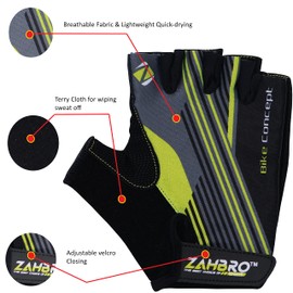 ZAHBRO Cycling Gloves Fingerless for Men and Women, Bike Gloves Unisex Anti-slip Pad Breathable Half Finger Bicycle Biking Sports Gloves MTB Mountain Cycle Gloves Summer (M, Green-Black)