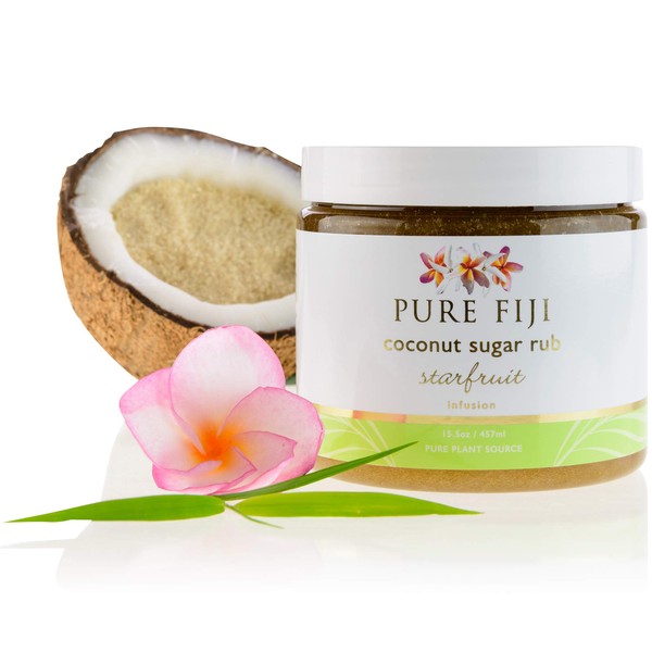 Pure Fiji Coconut Sugar Body Scrub - Body Exfoliator Scrub Natural Origin for Smooths and Softens Skin - Organic Exfoliating Sugar Scrub for Body, Starfruit, 15.5 Oz