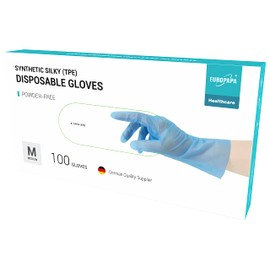 EUROPAPA 100, 200, 300, 450 Pieces Value Pack TPE Transparent and Blue Disposable Gloves in Box Latex Free Rubber Gloves Powder-Free Gloves in Sizes S, M, L, XL (Blue-100, M)