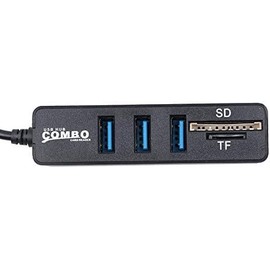 USB 3.0 hub, 3 ports, SD card and microSD reader, self-powered, portable, black