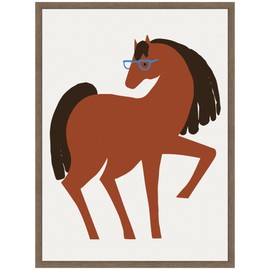 Kate and Laurel Farm Horse Framed Canvas Wall Art by Hannah Beisang 18 x 24 Sylvie Walnut, Whimsical, Animals, Americana Art for Wall Decor, Living Room, Bedroom